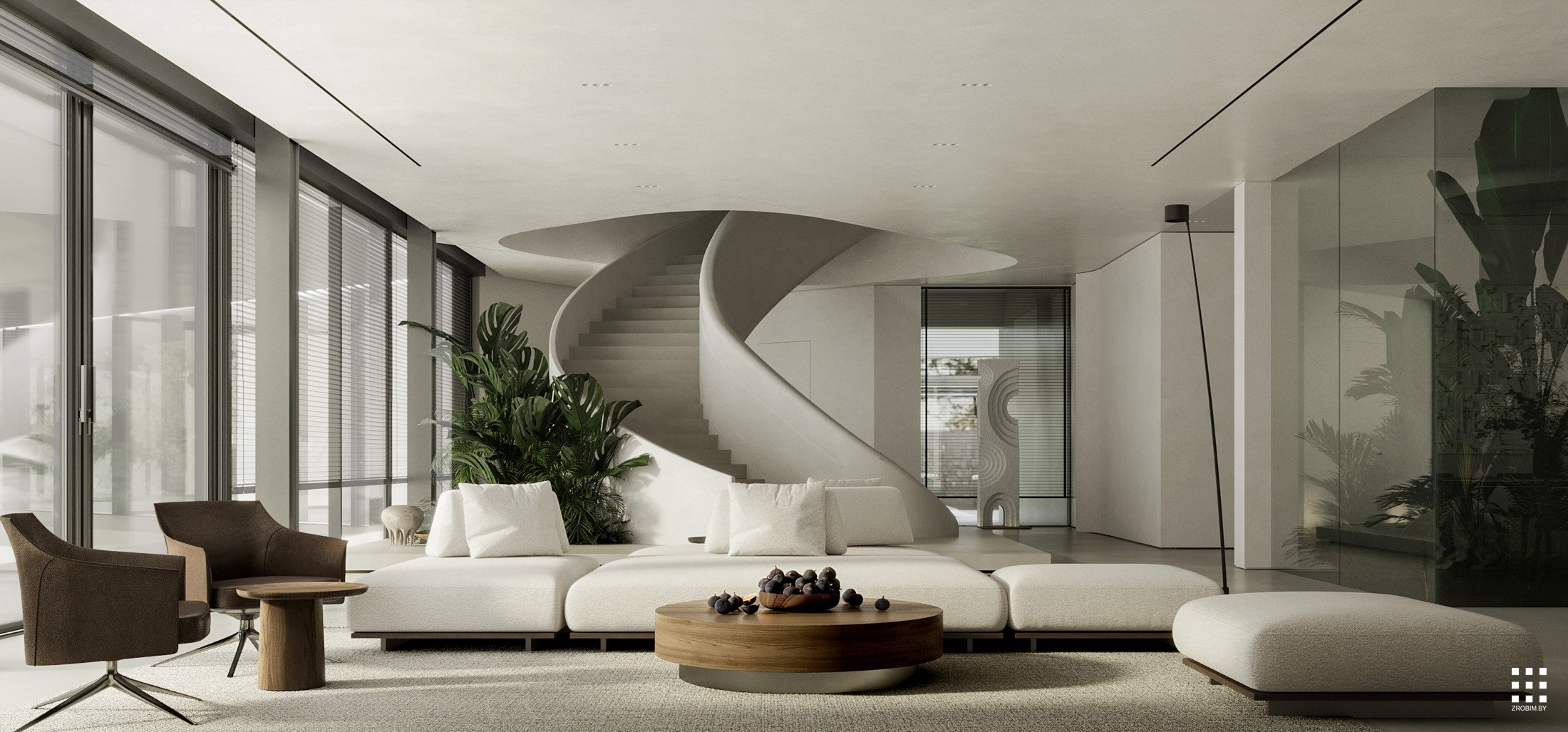 კოტეჯის დიზაინი AZURE RESIDENCE INTERIOR ZROBIM Architects Georgia- სგან